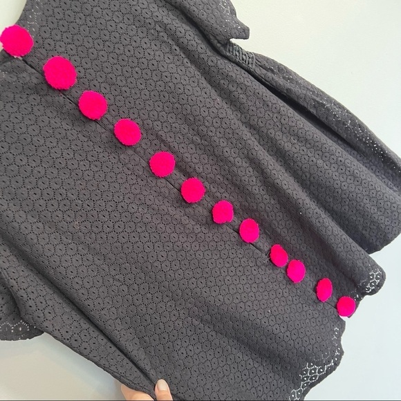 SUNDRESS Black Pink Pom Pom Crewneck Shirt Top Tunic - Picture 3 of 7